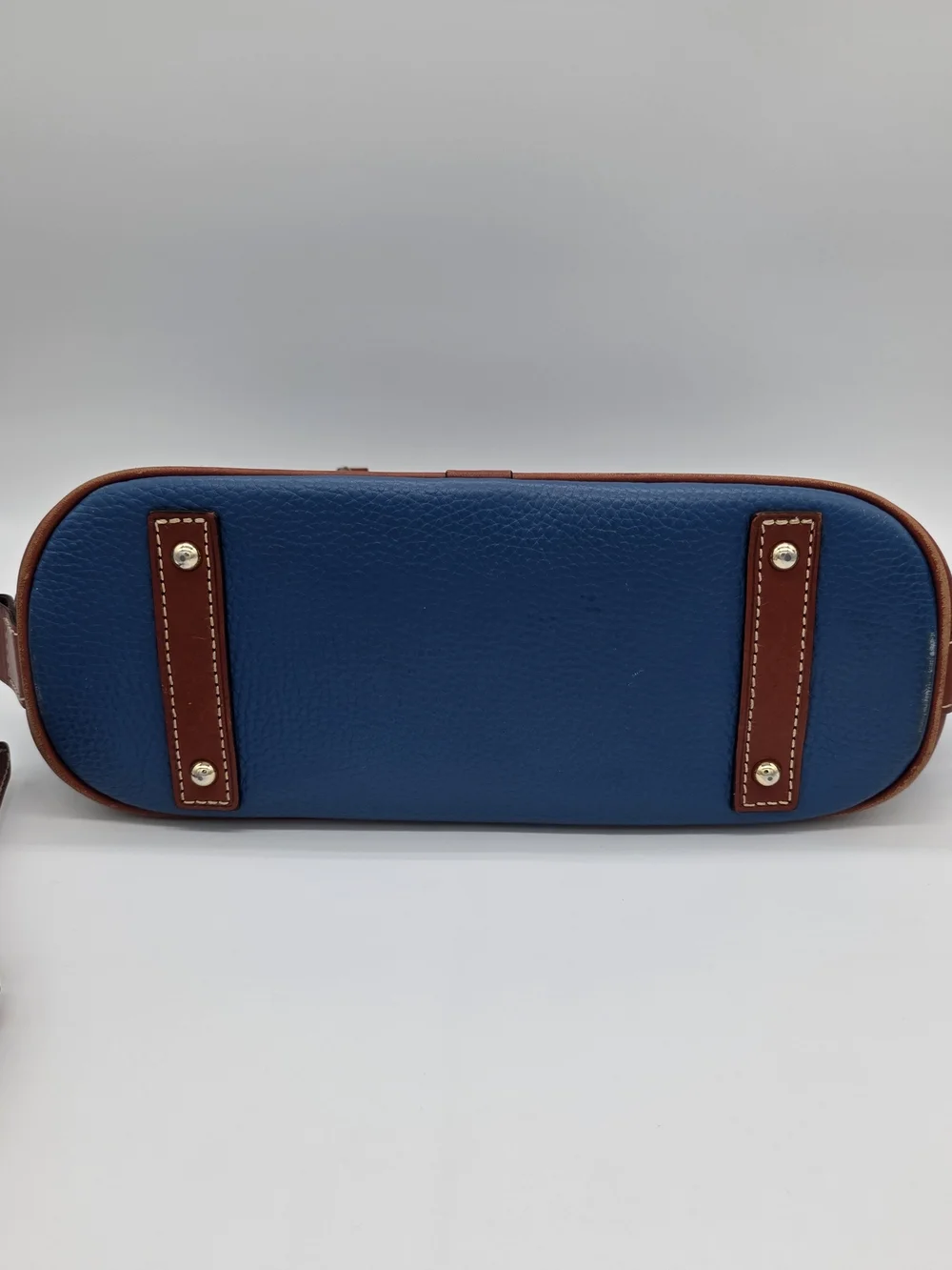 Dooney & Bourke Blue and Brown Leather Dome Satchel with Strap